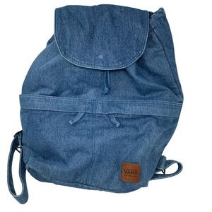 Vans Lakeside Denim Jean Drawstring Backpack Front Pockets Pouch Retro Hipster